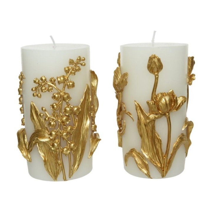 CANDELA WHITE CON FIORI ORO D1